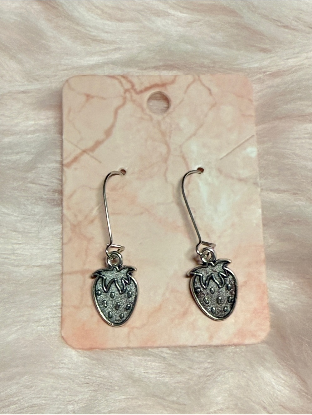 Silver Strawberry Drop Earrings for Women